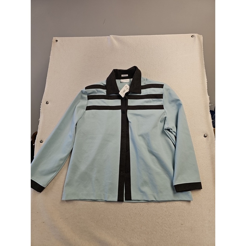 Drapers & Damons Petites Blue Grey Striped Button Front Top PXL NWT‎